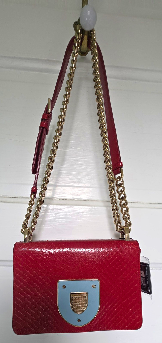 Christian Dior Red Python Diorama Small Shoulder Crossbody Chain Gold HW w/COA